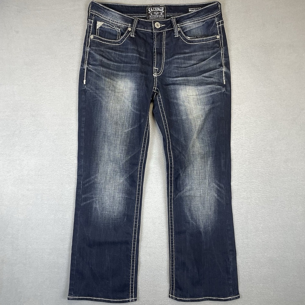 Salvage Buckle Mayhem Bootcut Jeans Mens 32R Blue Regular Fit Western Y2K Cowboy